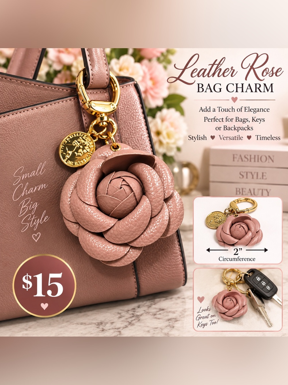 Leather Rose Keychain